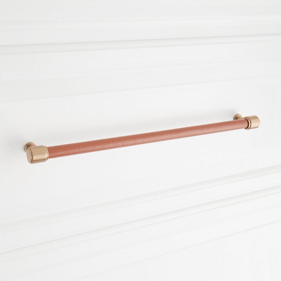 10-1/16" Lazzara Oversized Cabinet Pull Cognac Leather - Champagne Bronze, , large image number 3