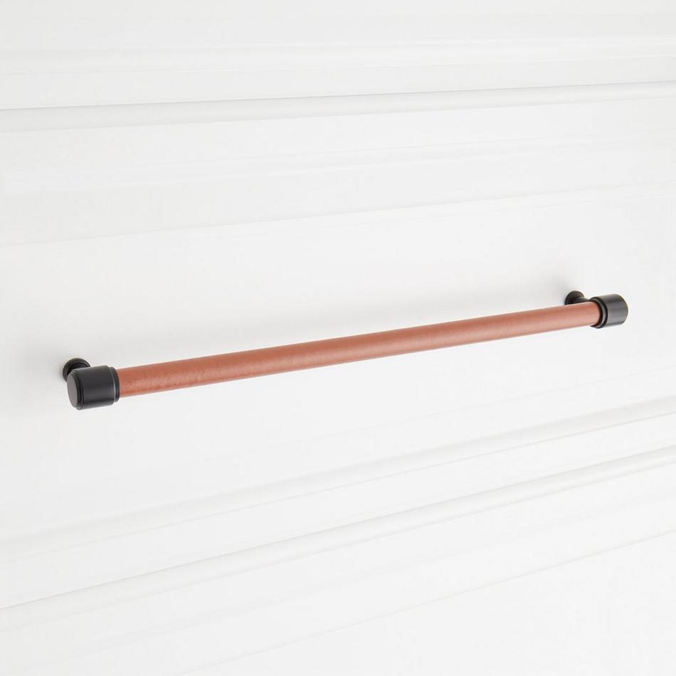 10-1/16" Lazzara Oversized Cabinet Pull Cognac Leather - Matte Black, , large image number 3