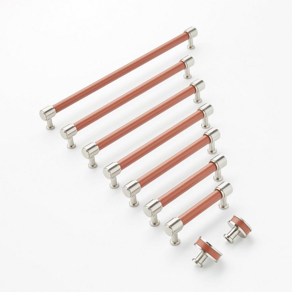 8-13/16" Lazzara Oversized Cabinet Pull Cognac Leather - Satin Nickel, , large image number 1