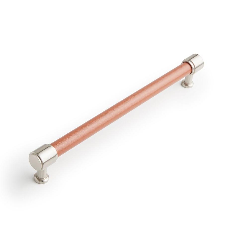 8-13/16" Lazzara Oversized Cabinet Pull Cognac Leather - Satin Nickel, , large image number 0