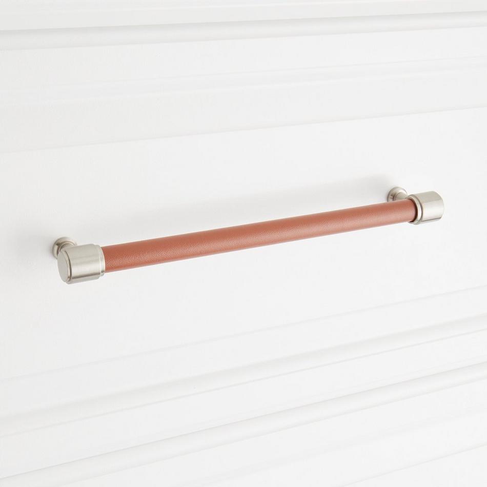 8-13/16" Lazzara Oversized Cabinet Pull Cognac Leather - Satin Nickel, , large image number 3