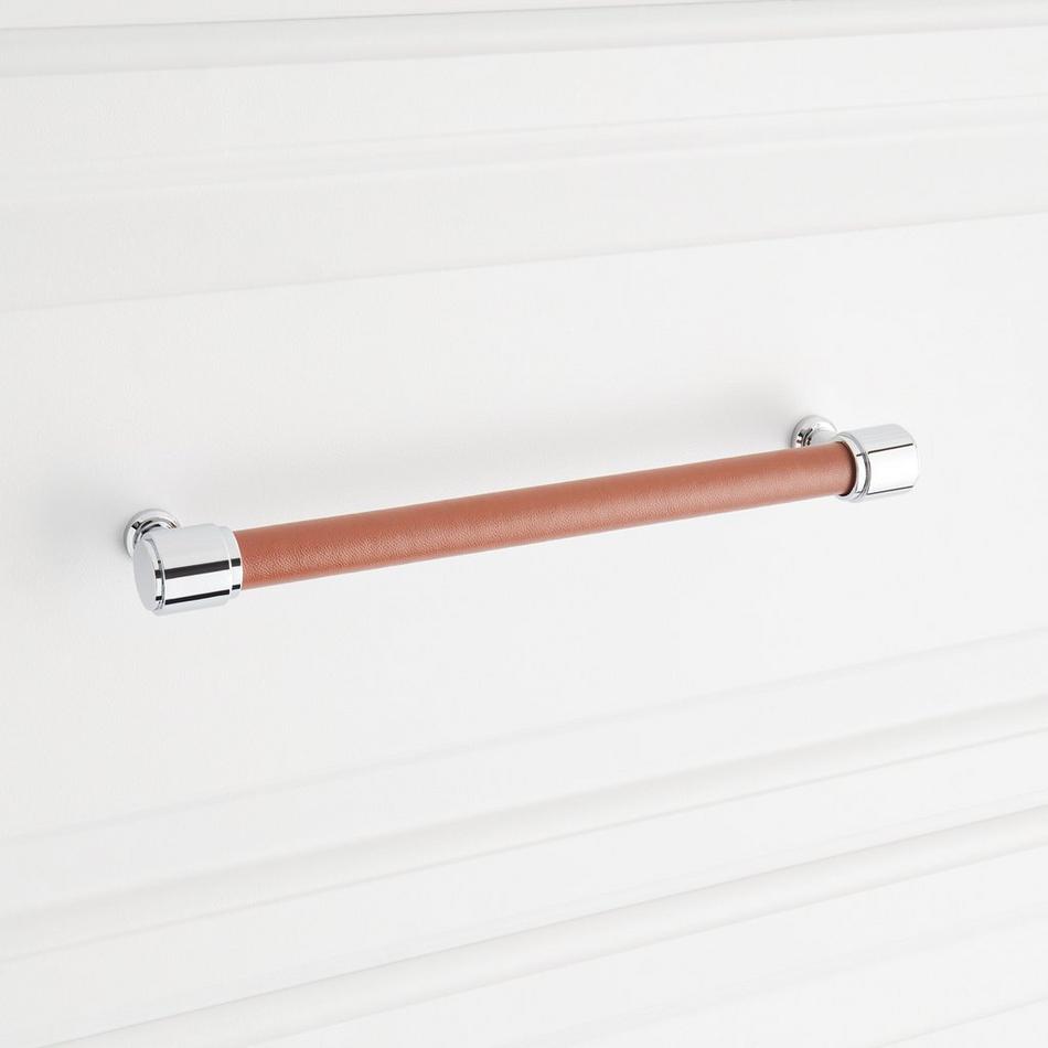 7-9/16" Lazzara Cabinet Pull Cognac Leather - Polished Chrome, , large image number 3