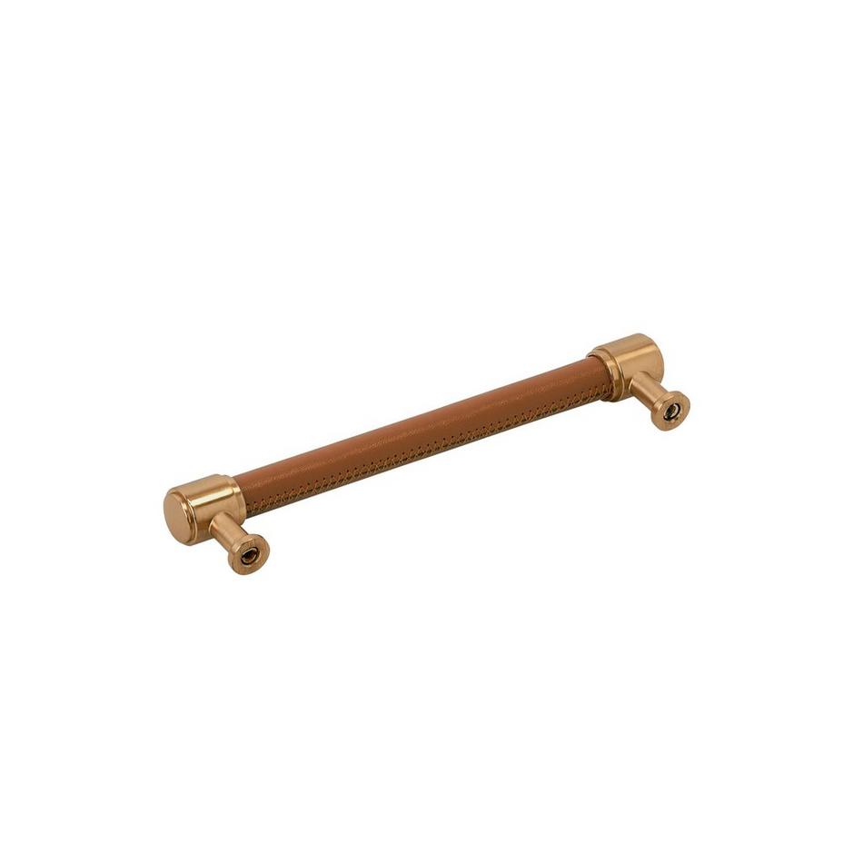 6-5/16" Lazzara Cabinet Pull Cognac Leather - Brushed Gold, , large image number 2