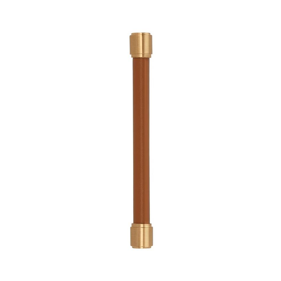 6-5/16" Lazzara Cabinet Pull Cognac Leather - Brushed Gold, , large image number 1