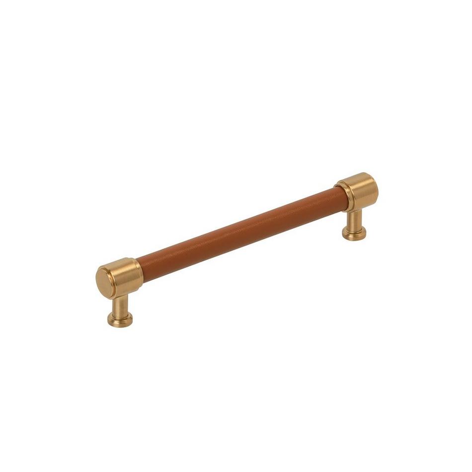 6-5/16" Lazzara Cabinet Pull Cognac Leather - Brushed Gold, , large image number 0