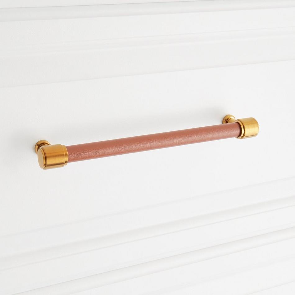6-5/16" Lazzara Cabinet Pull Cognac Leather - Brushed Gold, , large image number 3