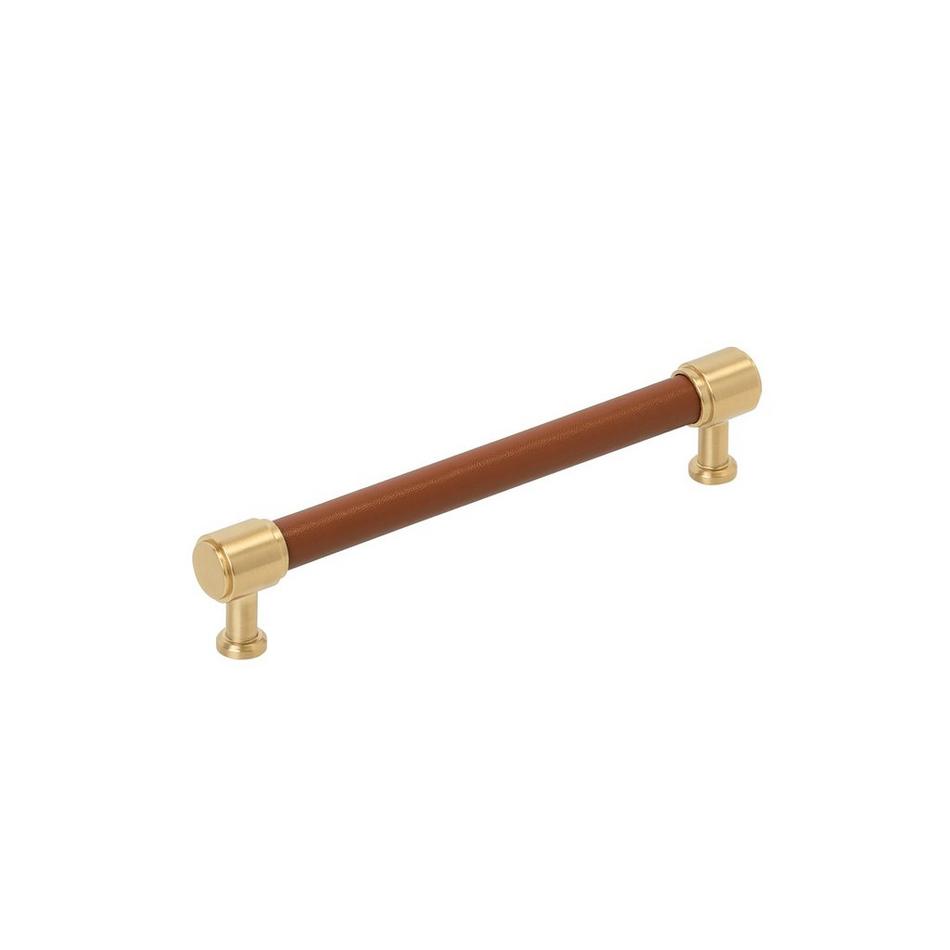 6-5/16" Lazzara Cabinet Pull Cognac Leather - Champagne Bronze, , large image number 0