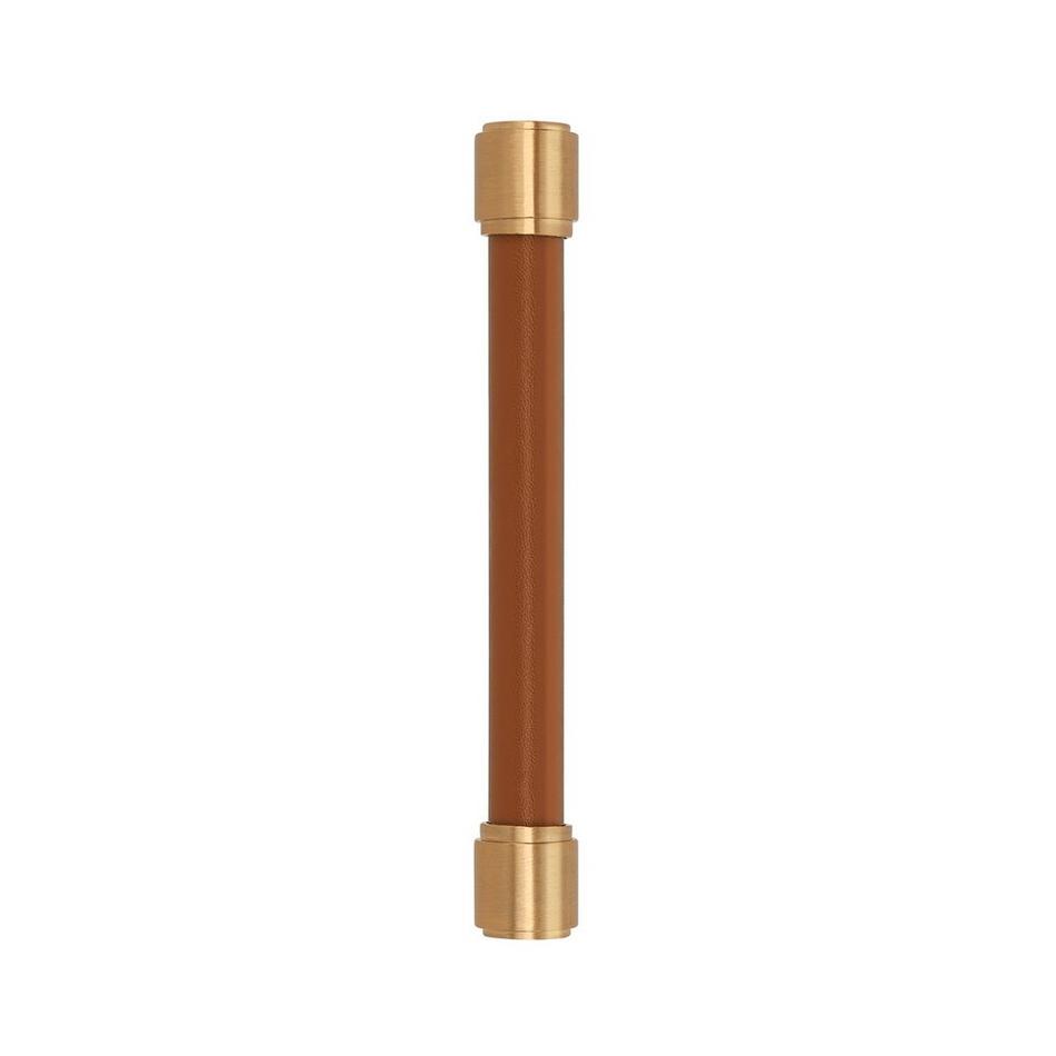 5-1/16" Lazzara Cabinet Pull Cognac Leather - Brushed Gold, , large image number 1