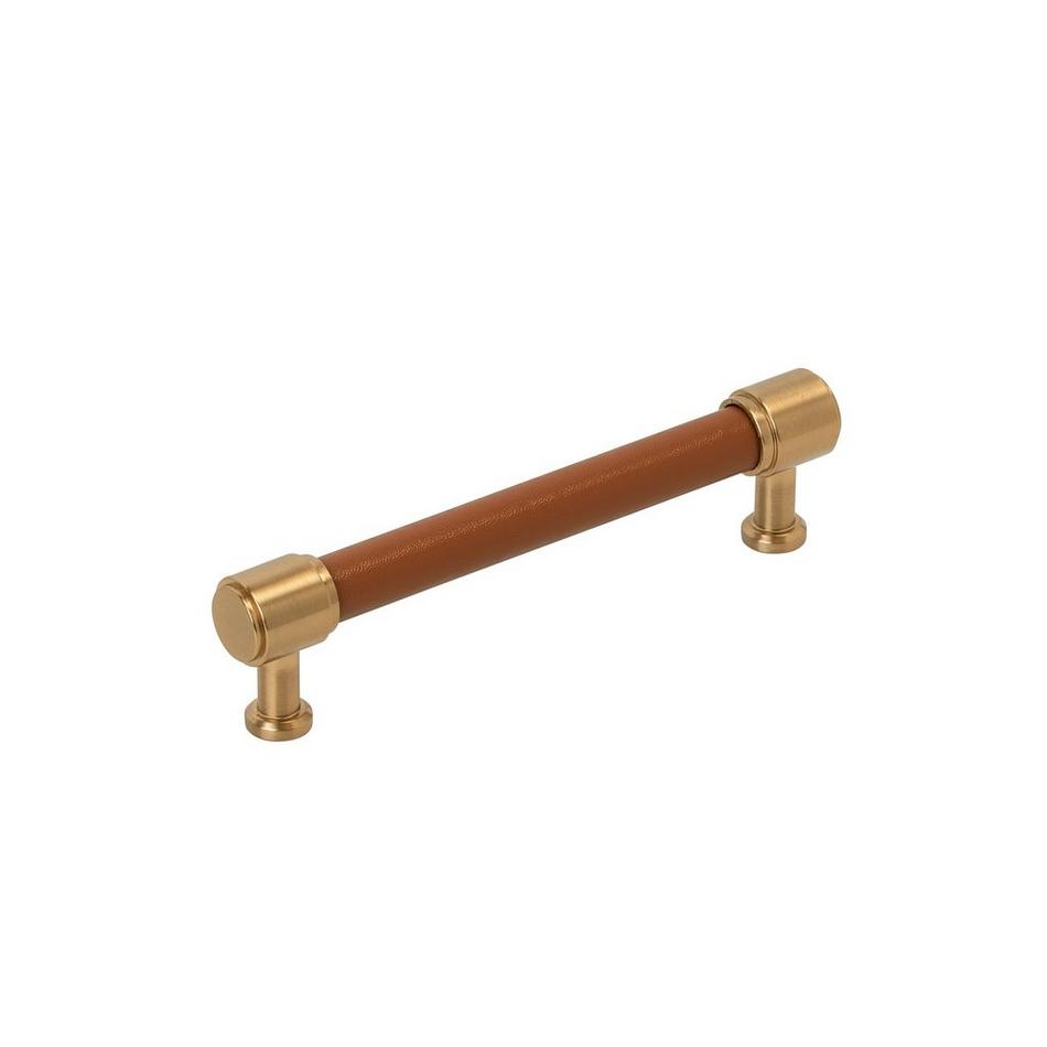 5-1/16" Lazzara Cabinet Pull Cognac Leather - Brushed Gold, , large image number 0