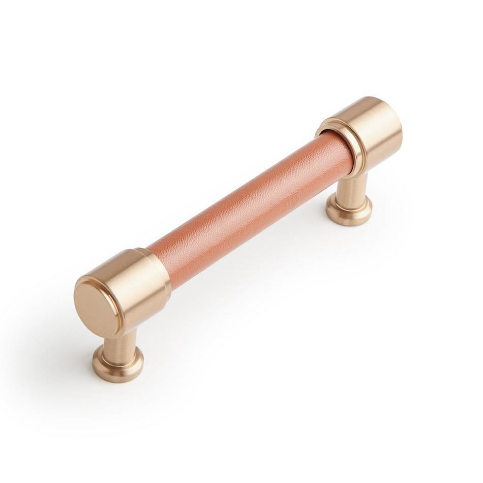 5-1/16" Lazzara Cabinet Pull Cognac Leather - Champagne Bronze, , large image number 0