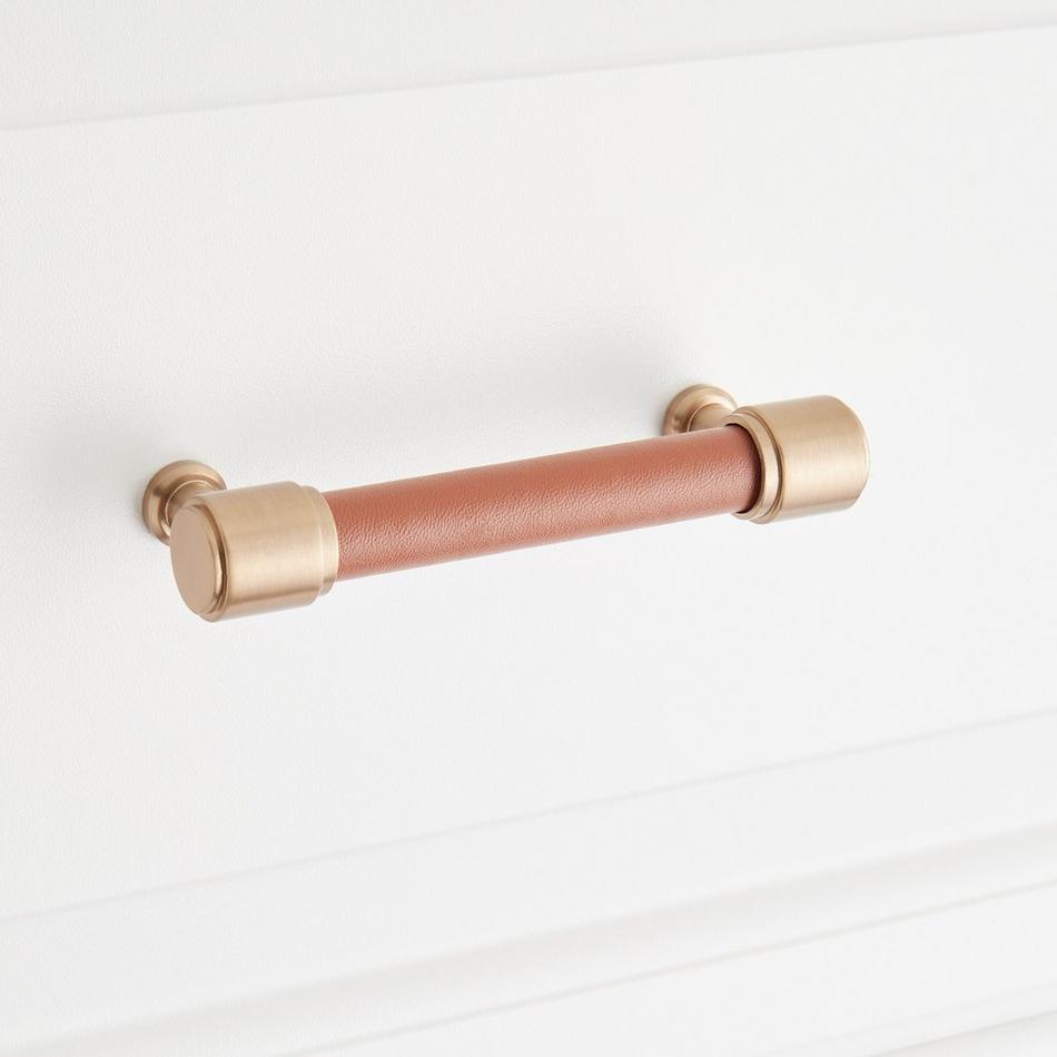 5-1/16" Lazzara Cabinet Pull Cognac Leather - Champagne Bronze, , large image number 3