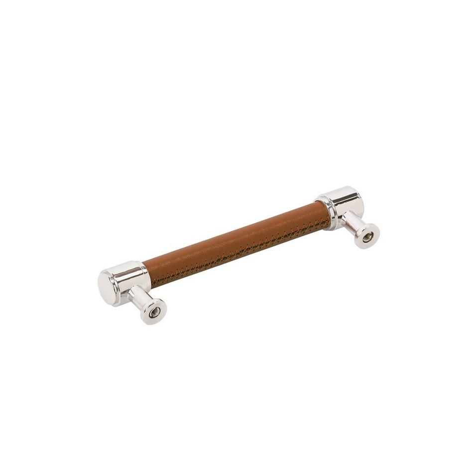 5-1/16" Lazzara Cabinet Pull Cognac Leather - Polished Nickel, , large image number 2
