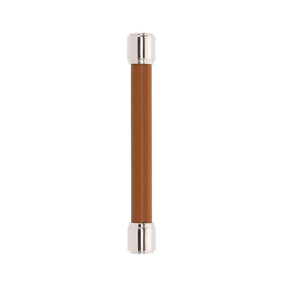5-1/16" Lazzara Cabinet Pull Cognac Leather - Polished Nickel, , large image number 1