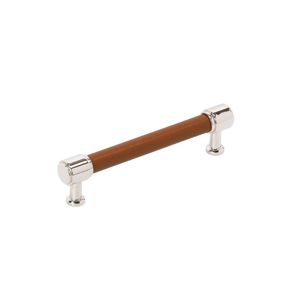 5-1/16" Lazzara Cabinet Pull Cognac Leather - Polished Nickel, , large image number 0
