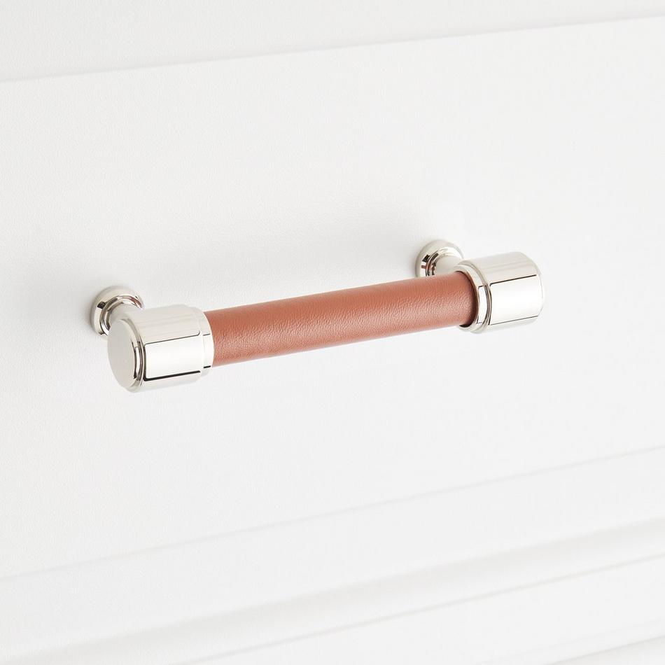 5-1/16" Lazzara Cabinet Pull Cognac Leather - Polished Nickel, , large image number 3