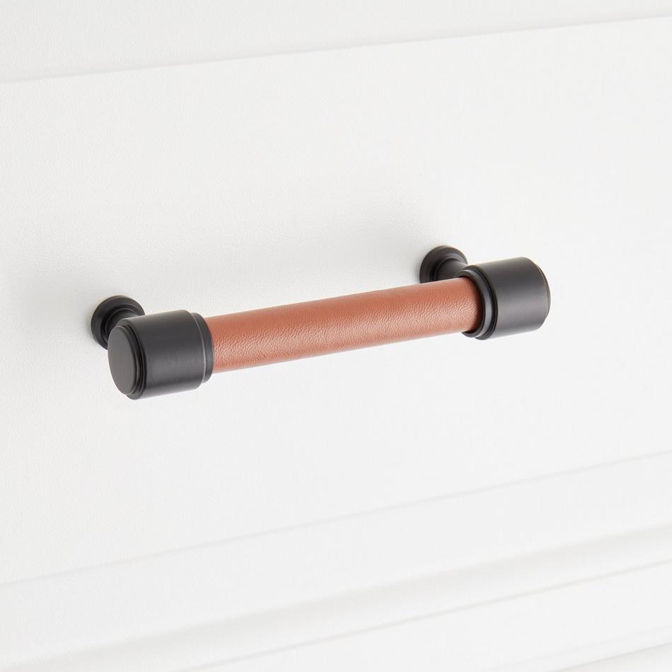 5-1/16" Lazzara Cabinet Pull Cognac Leather - Matte Black, , large image number 3