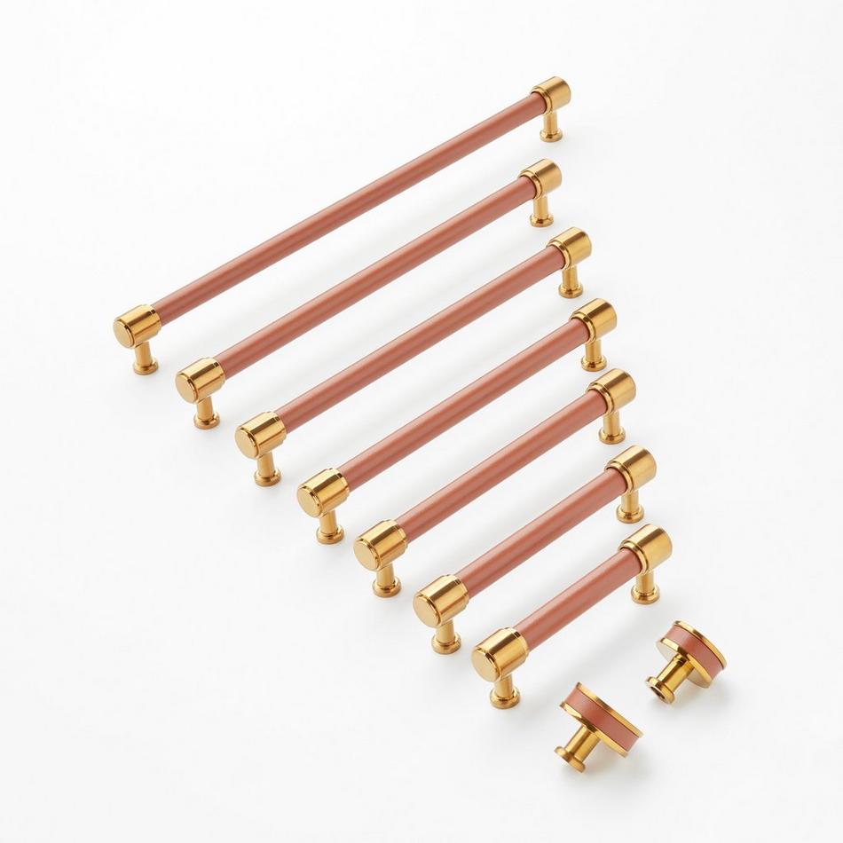 3-3/4" Lazzara Cabinet Pull Cognac Leather - Brushed Gold, , large image number 1