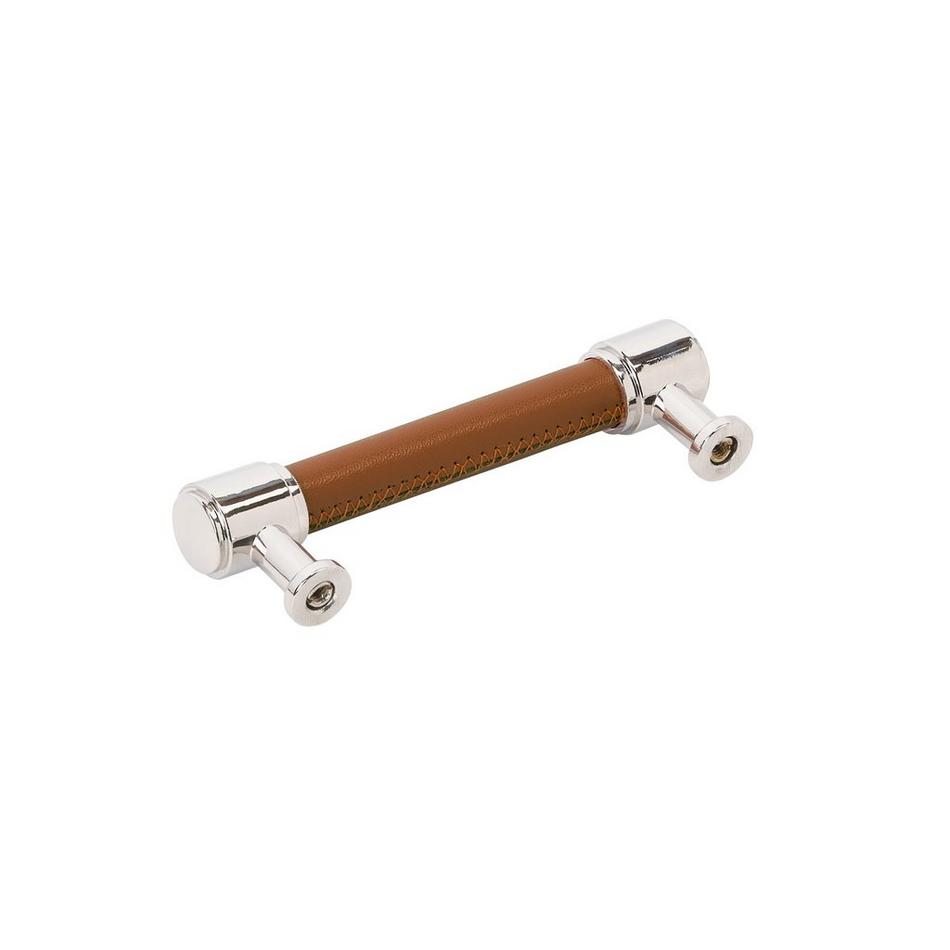 3-3/4" Lazzara Cabinet Pull Cognac Leather - Polished Nickel, , large image number 2