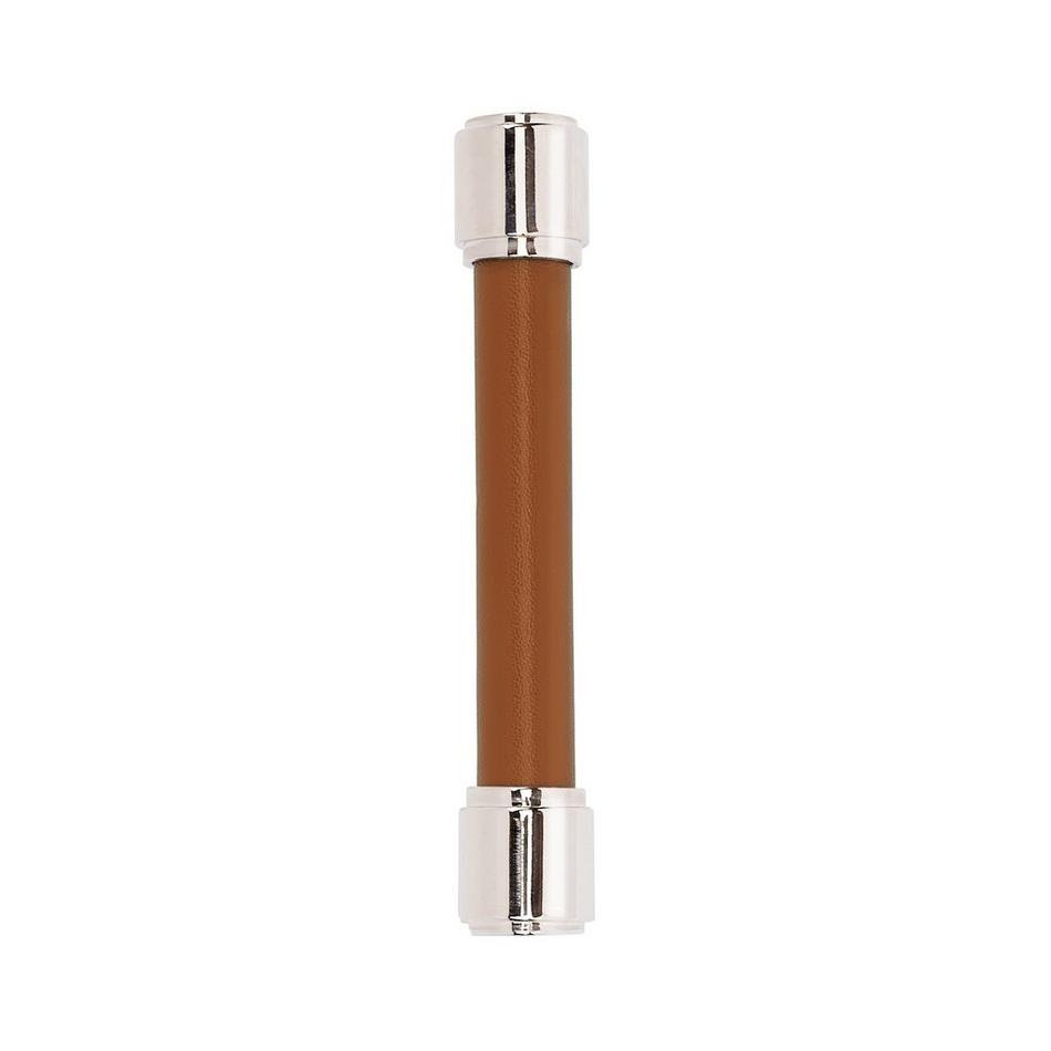 3-3/4" Lazzara Cabinet Pull Cognac Leather - Polished Nickel, , large image number 1