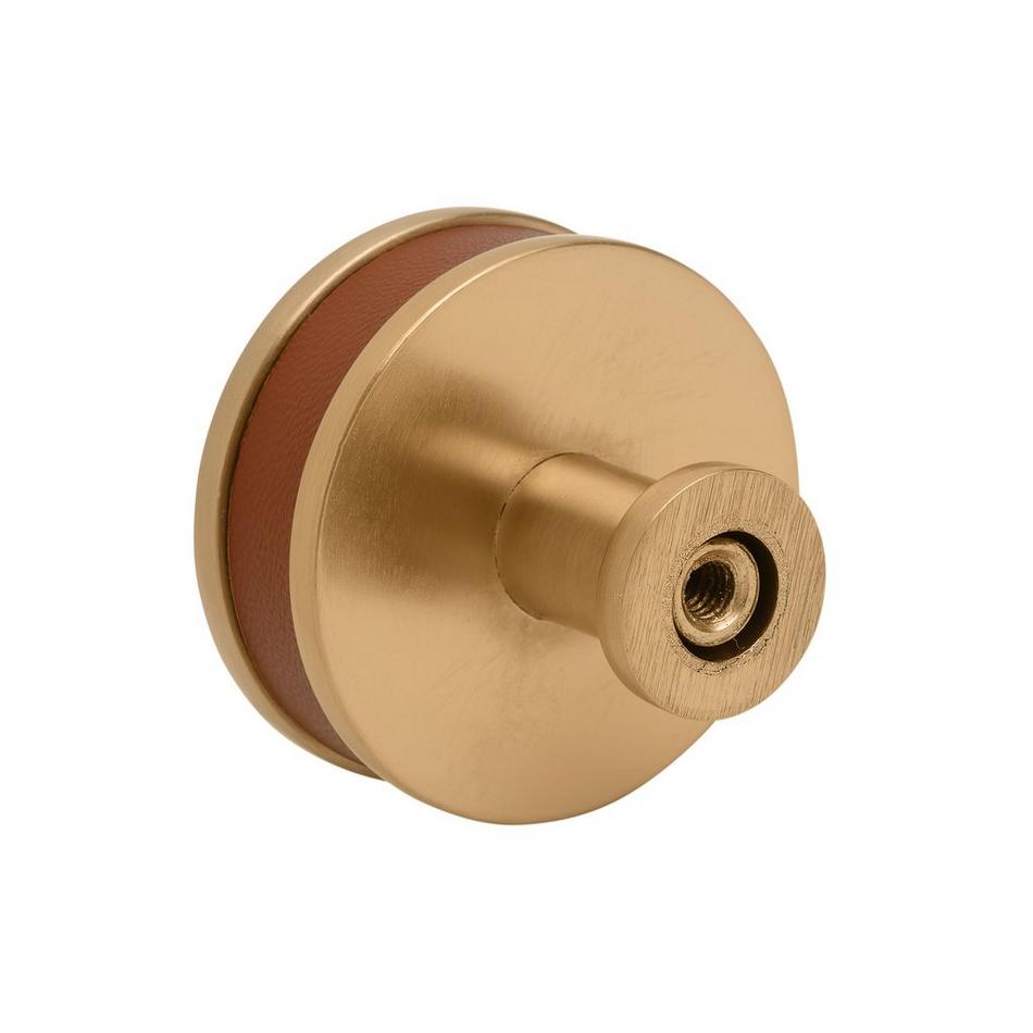 1-1/2" Lazzara Round Cabinet Knob Cognac Leather - Brushed Gold, , large image number 2