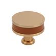 1-1/2" Lazzara Round Cabinet Knob Cognac Leather - Brushed Gold, , large image number 0