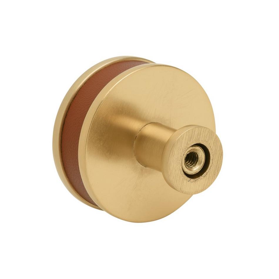 1-1/2" Lazzara Round Cabinet Knob Cognac Leather - Champagne Bronze, , large image number 2