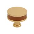 1-1/2" Lazzara Round Cabinet Knob Cognac Leather - Champagne Bronze, , large image number 0