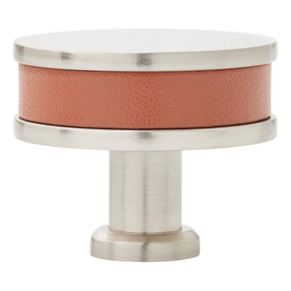 1-1/4" Lazzara Round Cabinet Knob Cognac Leather - Satin Nickel, , large image number 2