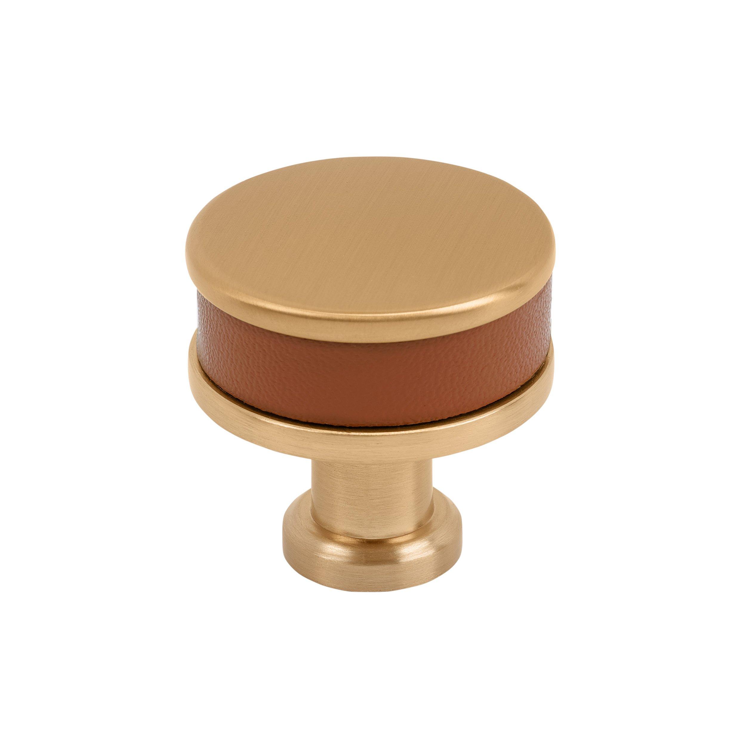 大人気定番商品 Lazzara Round Cabinet Knob Brown Leather | Signature Hardware ラウンド用品・アクセサリー
