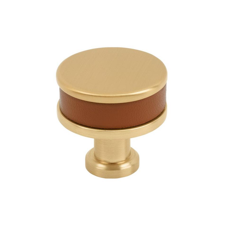 Lazzara Round Cabinet Knob Cognac Leather, , large image number 1