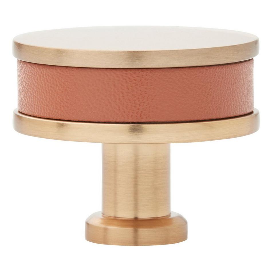 1-1/4" Lazzara Round Cabinet Knob Cognac Leather - Champagne Bronze, , large image number 2