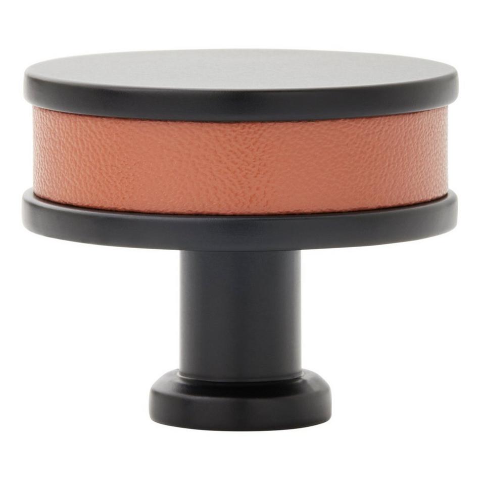 1-1/4" Lazzara Round Cabinet Knob Cognac Leather - Matte Black, , large image number 2