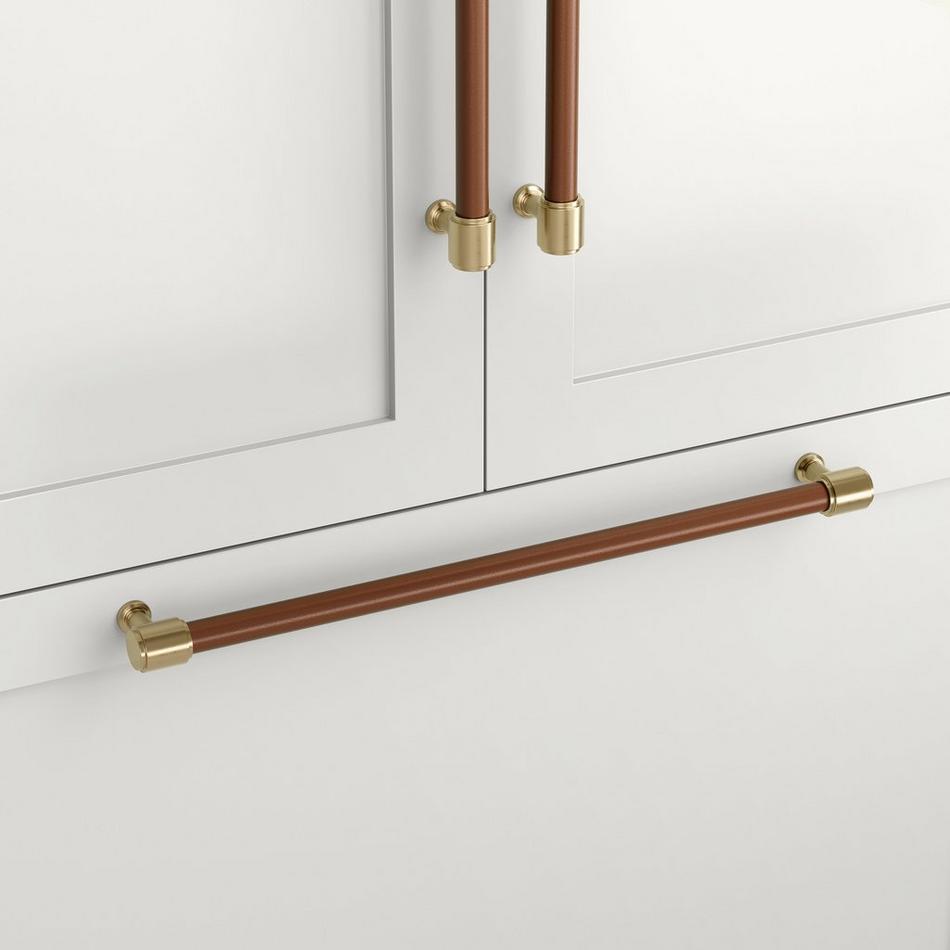 24" Lazzara Appliance Pull Brown Leather - Golden Champagne, , large image number 0