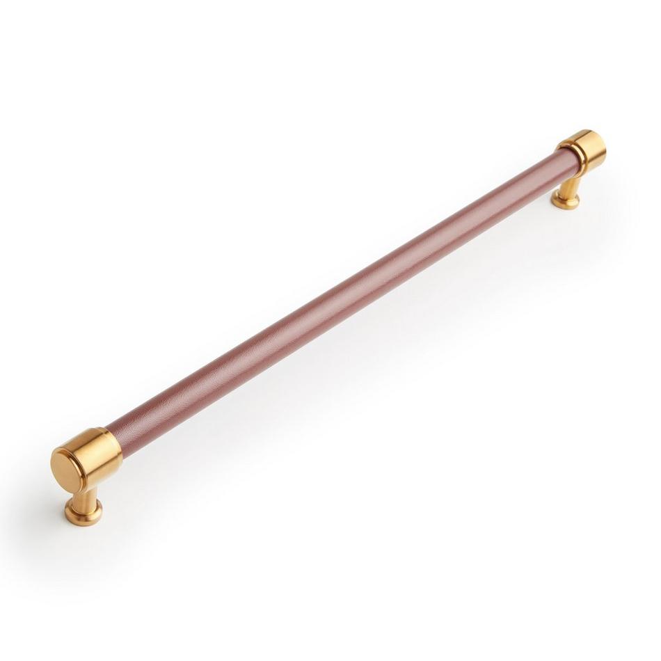 12-5/8" Lazzara Oversized Cabinet Pull Brown Leather - Brushed Gold, , large image number 0