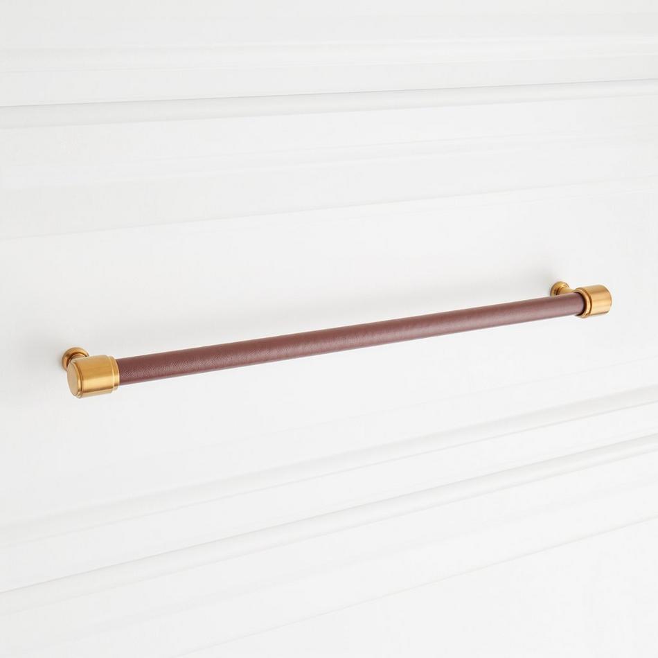 12-5/8" Lazzara Oversized Cabinet Pull Brown Leather - Brushed Gold, , large image number 3