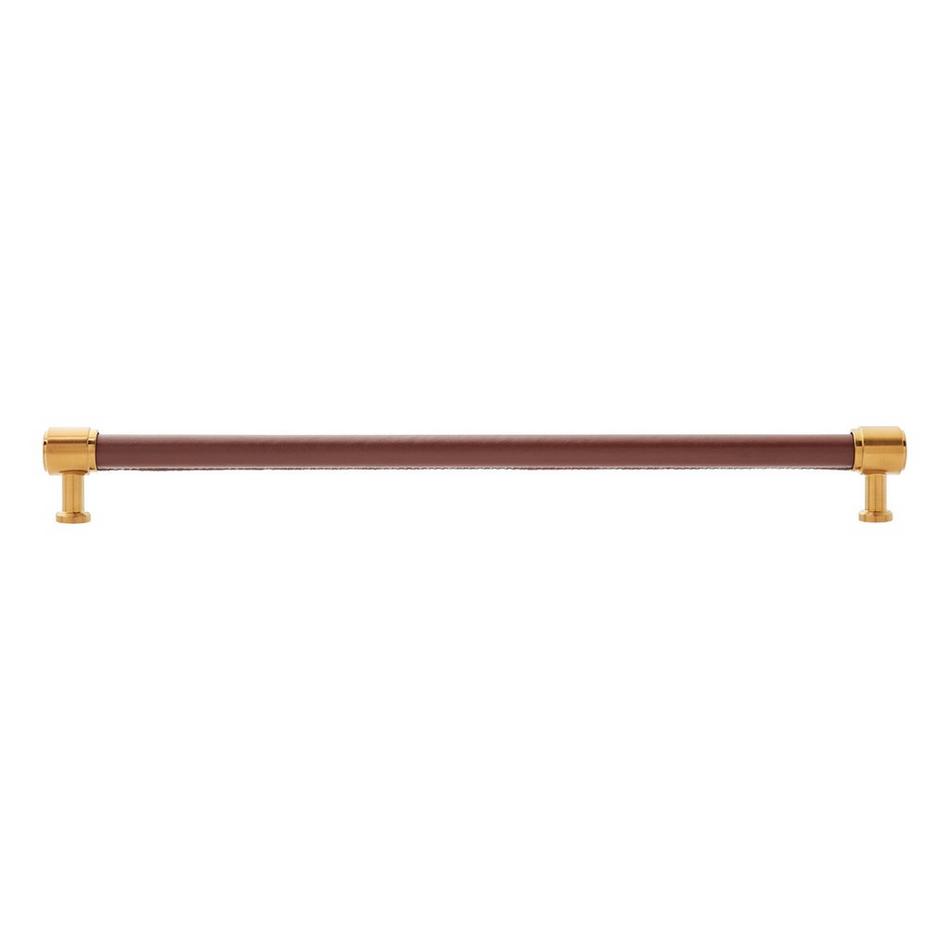 12-5/8" Lazzara Oversized Cabinet Pull Brown Leather - Brushed Gold, , large image number 2