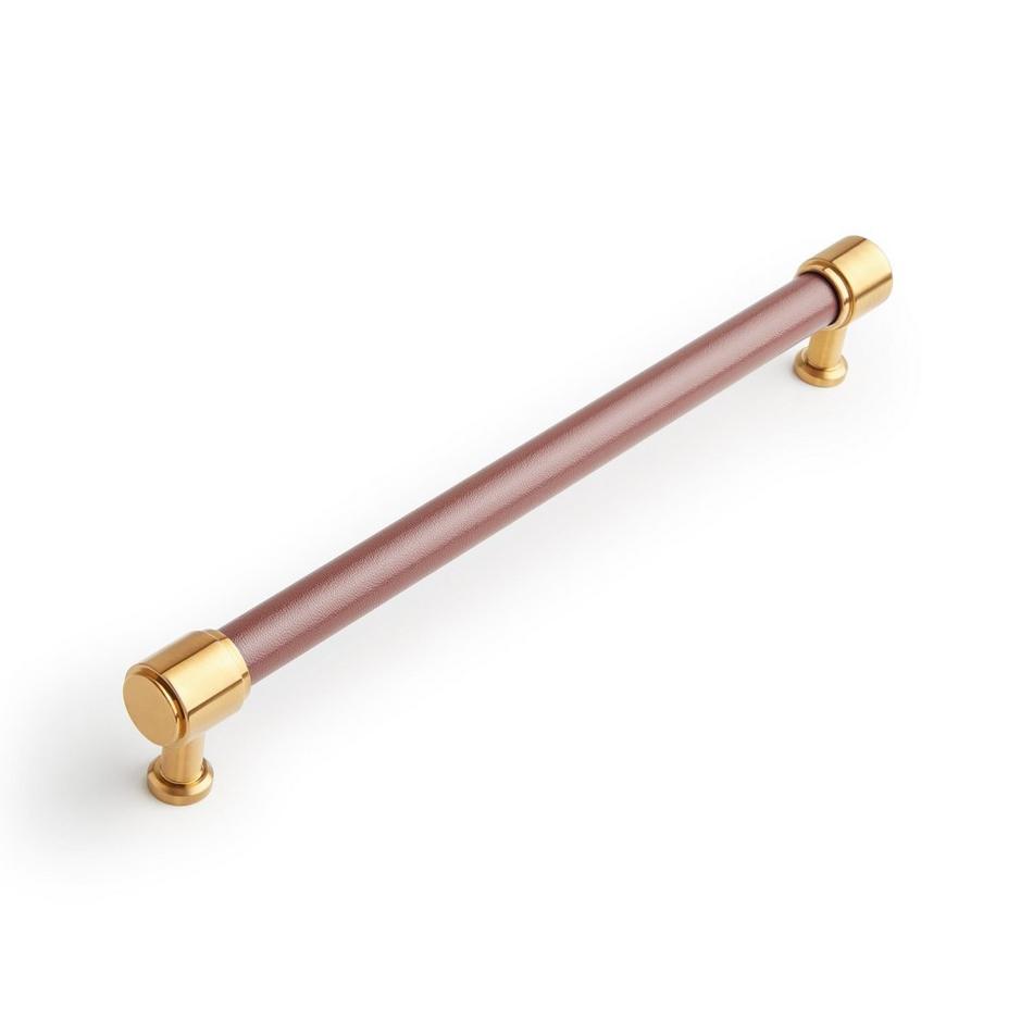 8-13/16" Lazzara Oversized Cabinet Pull Brown Leather - Brushed Gold, , large image number 0