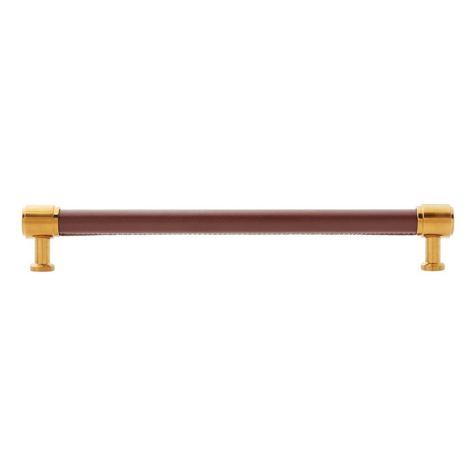 8-13/16" Lazzara Oversized Cabinet Pull Brown Leather - Brushed Gold, , large image number 2