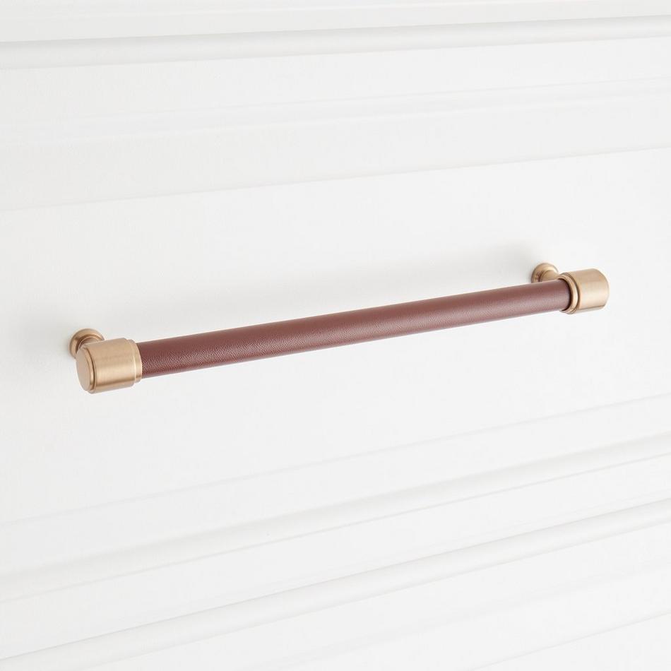 8-13/16" Lazzara Oversized Cabinet Pull Brown Leather - Champagne Bronze, , large image number 3