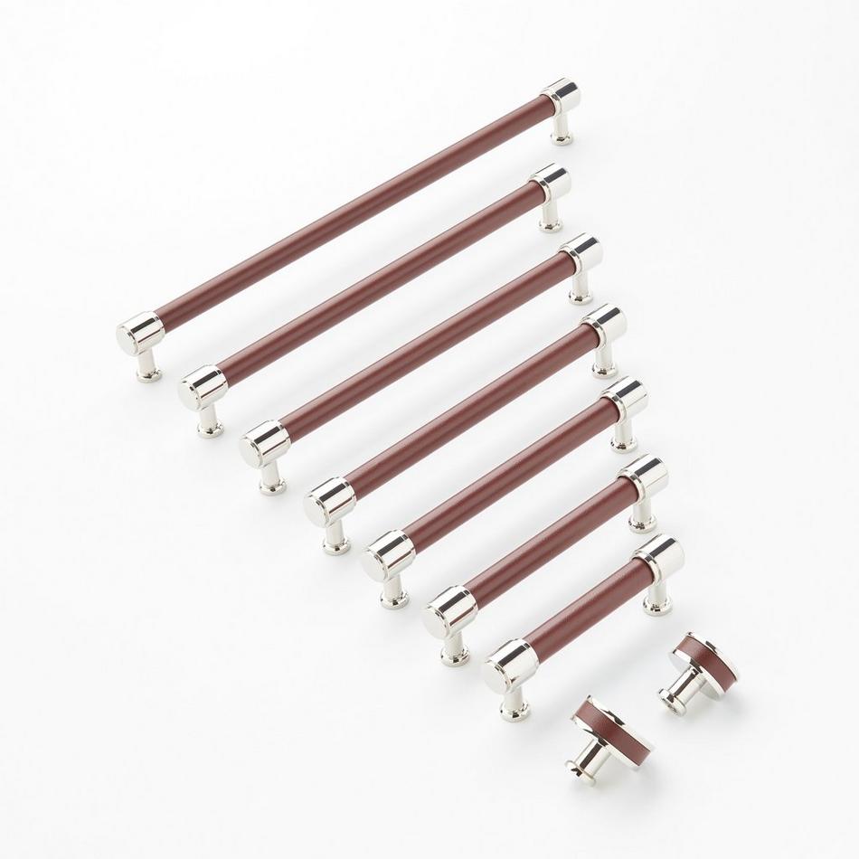 7-9/16" Lazzara Cabinet Pull Brown Leather - Polished Nickel, , large image number 1