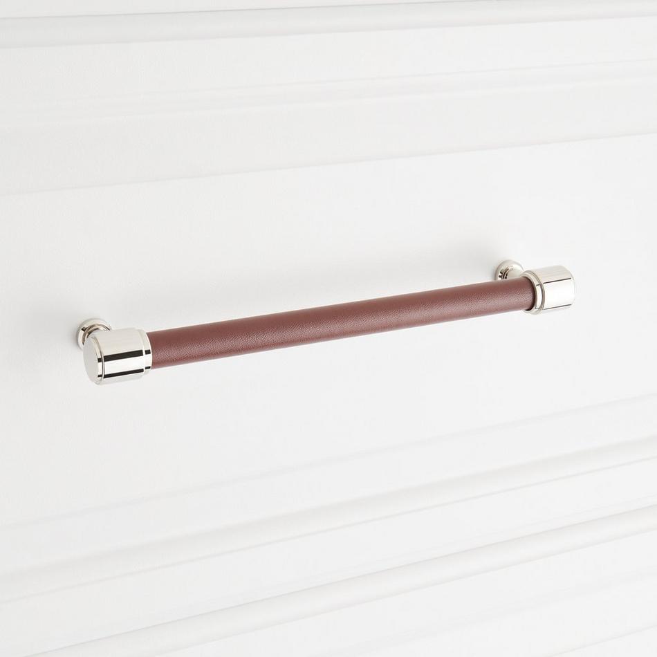 7-9/16" Lazzara Cabinet Pull Brown Leather - Polished Nickel, , large image number 3