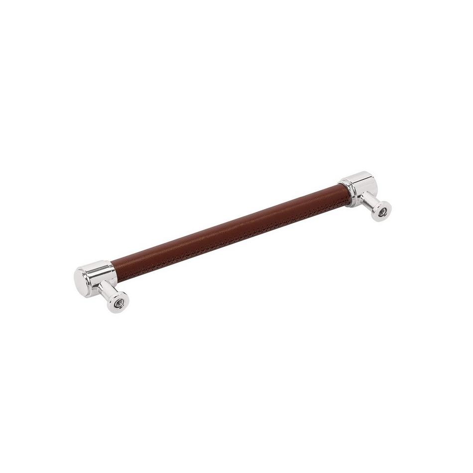 7-9/16" Lazzara Cabinet Pull Brown Leather - Polished Chrome, , large image number 2