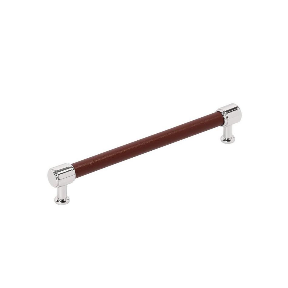 7-9/16" Lazzara Cabinet Pull Brown Leather - Polished Chrome, , large image number 0
