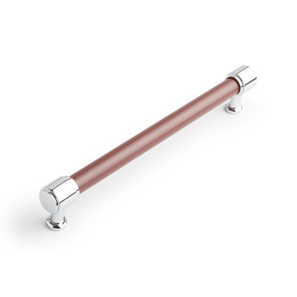 7-9/16" Lazzara Cabinet Pull Brown Leather - Polished Chrome, , large image number 0