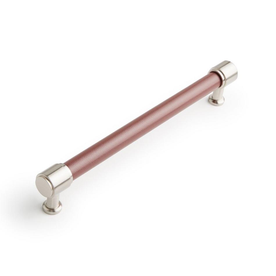 6-5/16" Lazzara Cabinet Pull Brown Leather - Satin Nickel, , large image number 0