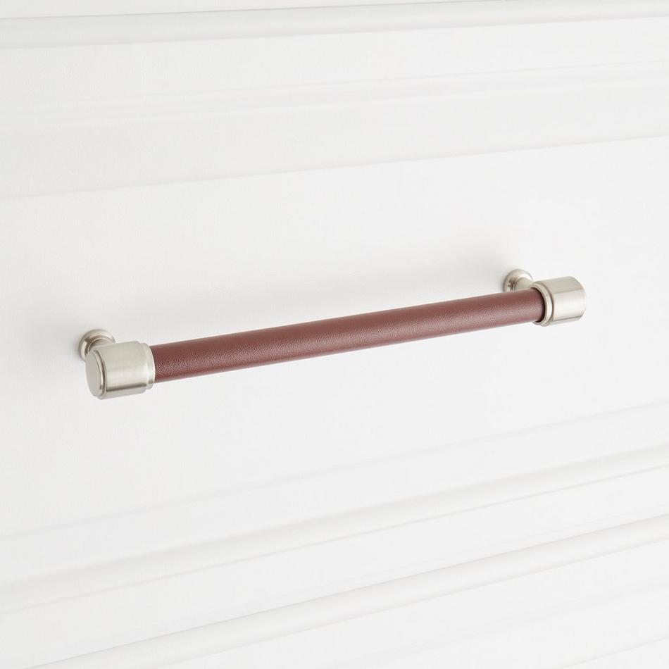 6-5/16" Lazzara Cabinet Pull Brown Leather - Satin Nickel, , large image number 3