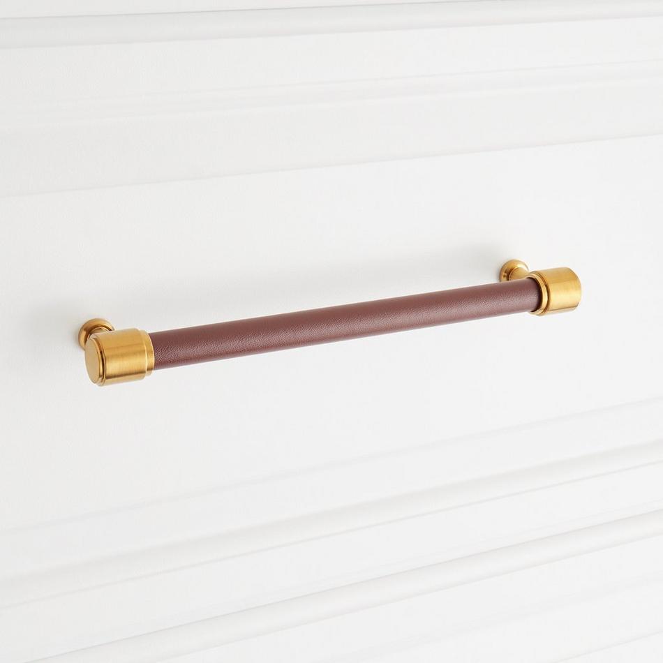 6-5/16" Lazzara Cabinet Pull Brown Leather - Brushed Gold, , large image number 3