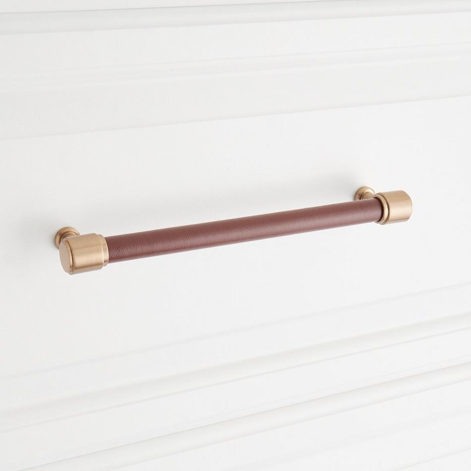 6-5/16" Lazzara Cabinet Pull Brown Leather - Champagne Bronze, , large image number 3