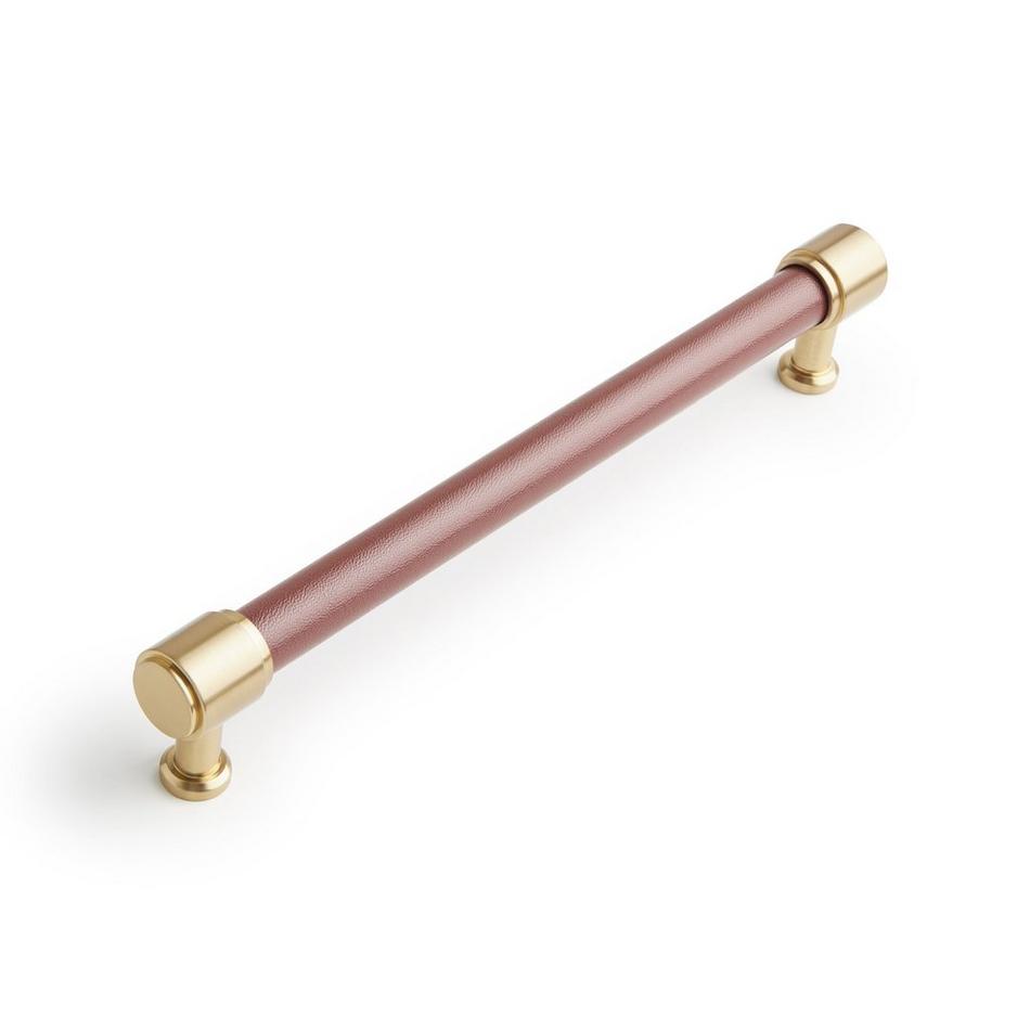 6-5/16" Lazzara Cabinet Pull Brown Leather - Golden Champagne, , large image number 0