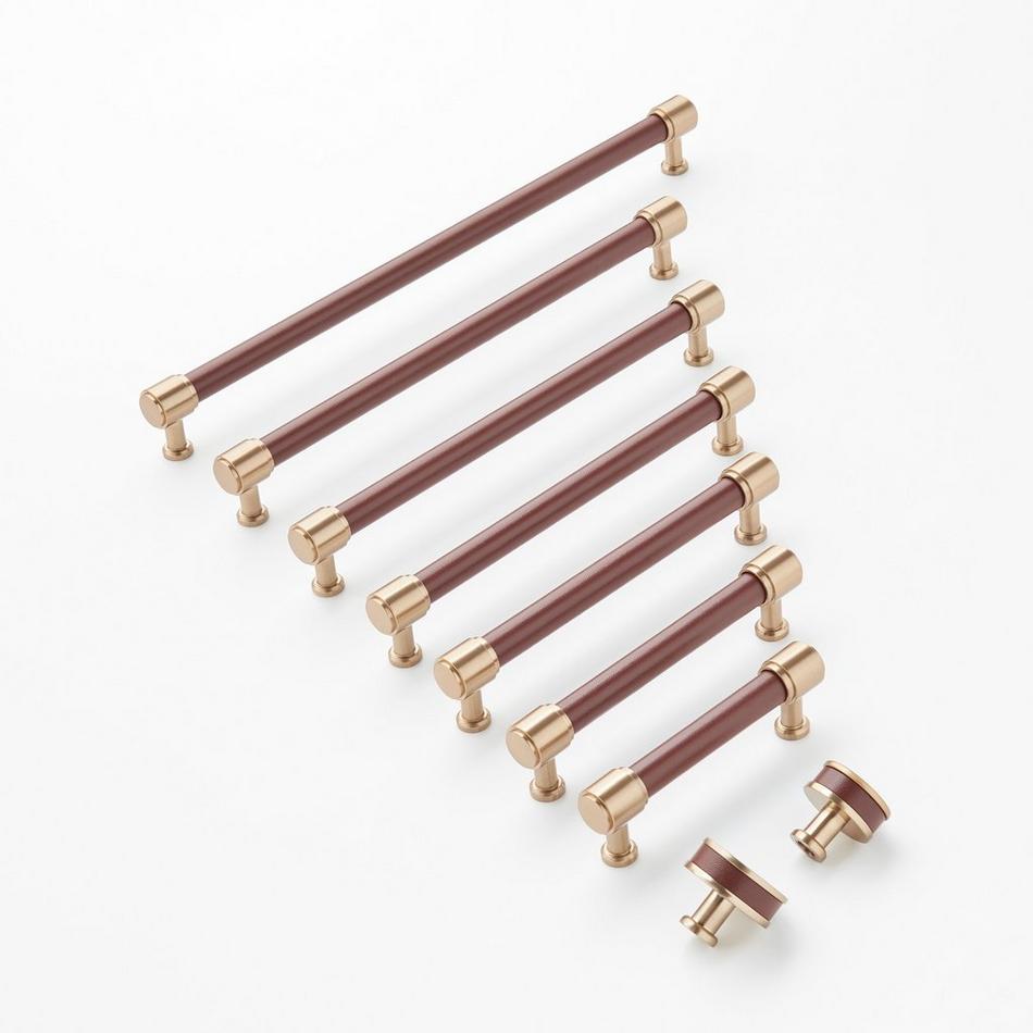 5-1/16" Lazzara Cabinet Pull Brown Leather - Champagne Bronze, , large image number 1